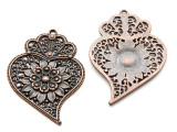 Copper Floral Heart w/Crown - Pewter Pendant 56mm (PW932)