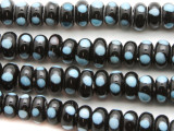 Black w/Blue Dots Rondelle Glass Beads 8-9mm (JV1207)