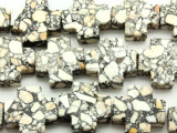 White Mosaic Magnesite Cross Gemstone Beads 25mm (GS4576)