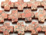 Red Mosaic Magnesite Cross Gemstone Beads 25mm (GS4577)