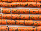 Light Orange & Black Cylinder Tube Glass Beads 14-15mm (JV1230)