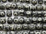 Black w/Chain Design Round Glass Beads 11-12mm (JV1247)
