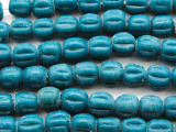 Teal Blue Fluted Glass Beads 9-11mm (JV1252)