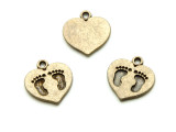 Brass Heart w/Footprints - Pewter Pendant 15mm (PW1192)