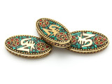 Turquoise, Coral & Brass Om Tibetan Bead 55mm (TB574)