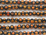 Black w/Orange Spiral Round Glass Beads 9mm (JV1270)