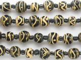 Black w/Yellow Designs Glass Beads 12mm (JV1278)