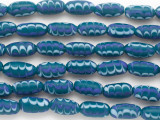 Blue & Purple Swirl Barrel Glass Beads 18mm (JV1279)