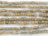 Tan w/Yellow & Blue Stripes Glass Beads 5mm (JV1282)
