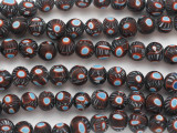Brown, Red & Blue Millefiori Round Glass Beads 11mm (JV1287)