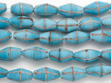 Blue w/Black & White Stripes Bicone Glass Beads 24mm (JV1308)