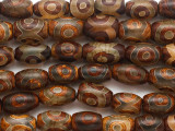 Brown & Clear Tibetan Agate Barrel Gemstone Beads 14mm (GS4828)