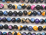 Black & Multi-Color Agate Faceted Round Gemstone Beads 8mm (GS4859)