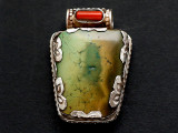 Turquoise, Coral & Sterling Silver Tibetan Pendant 33mm (TB601)