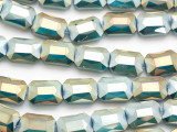 Teal & Gold Rectangle Crystal Glass Beads 19mm (CRY535)