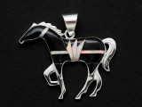 Sterling Silver & Onyx Horse Southwestern Pendant 45mm (AP2075)