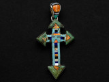 Sterling Silver & Turquoise Cross Southwestern Pendant 54mm (AP2082)