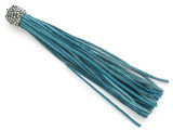 Teal Blue Rhinestone Leather Tassel - 3.75" (LR131)