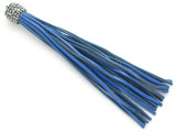 Blue Rhinestone Leather Tassel - 3.75" (LR134)
