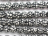 Matte Black w/White Dots Round Glass Beads 10-12mm (JV1329)