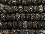 Matte Black & Brown Tibetan Agate Rondelle Gemstone Beads 12mm (GS5034)