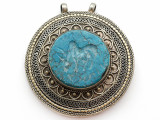 Afghan Tribal Silver Pendant - Turquoise 62mm (AF1069)