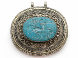 Afghan Tribal Silver Pendant - Turquoise 58mm (AF1070)