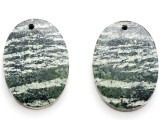 Green Silver Line Jasper Gemstone Earring Pair 25mm (GSP3463)