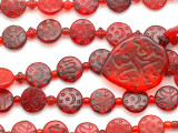 Old Arabic Red Glass Prayer Beads - 2 medallions(AT7334)