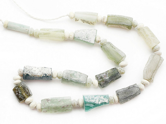 Aqua Blue & White Stripe Rondelle Glass Beads | Hackberry Creek