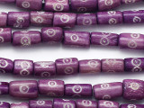 Purple Cylinder Carved Bone Beads 10-12mm (B1418)