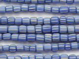 Blue w/Ivory Stripes Glass Beads 3-6mm (JV1360)