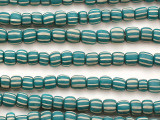 Teal Blue w/Ivory Stripes Glass Beads 4-6mm (JV1362)