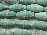 Seafoam Green w/Stripes Bicone Glass Beads 23-26mm (JV1384)