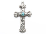 Silver Cross w/Turquoise Inlay Tibetan Pendant 84mm (TB677)