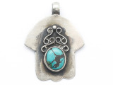 Silver Hamsa w/Turquoise Inlay Tibetan Pendant 41mm (TB681)