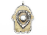 Silver & Brass Hamsa w/Pearl Inlay Tibetan Pendant 56mm (TB684)