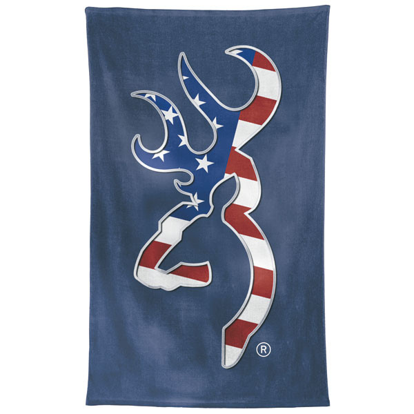 Browning Buckmark Beach Towel American Flag Navy Patriotic Plush 