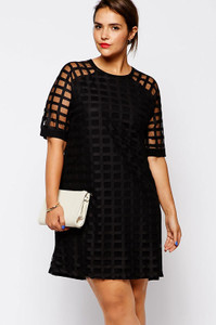 Black Netty Mesh Overlay Plus Size Mini Dress