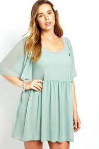 Mint Angel Sleeve Mini Plus size Smock Dress