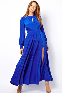 Babe Blue Plus Size Frilled Maxi Dress with Bell Sleeves
