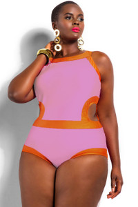Rosy Sexy Cutout Monokini Plus Size Swimwear