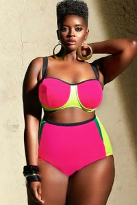 Rosy Plus Size High Waist Color Block Women Bikini