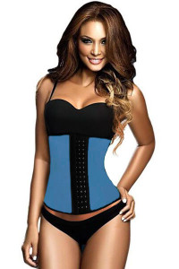 Plus Size Blue 4 Steel Bones Latex Under Bust Corset