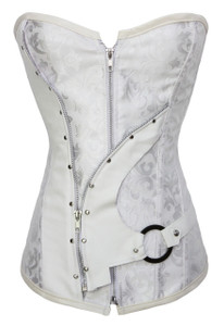 Plus Size White Steel Bone Brocade Steampunk Corset Set