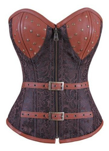 Plus Size Brown Steampunk Floral Jacquard Corset