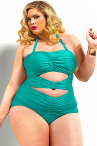 Green Sweetheart Ruched Plus Size Swimsuit