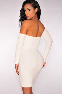 White Off-The-Shoulder Long Sleeves Dress