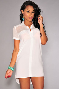 White Button Down Short-sleeve Shirt Dress