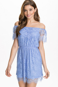 Blue Lace Off-Shoulder Mini Dress